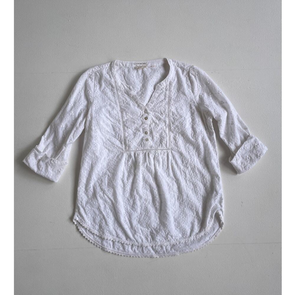 FAT FACE Poppy Popover White Embroidery Half Sleeve Cotton Top / US 8 / Blouse